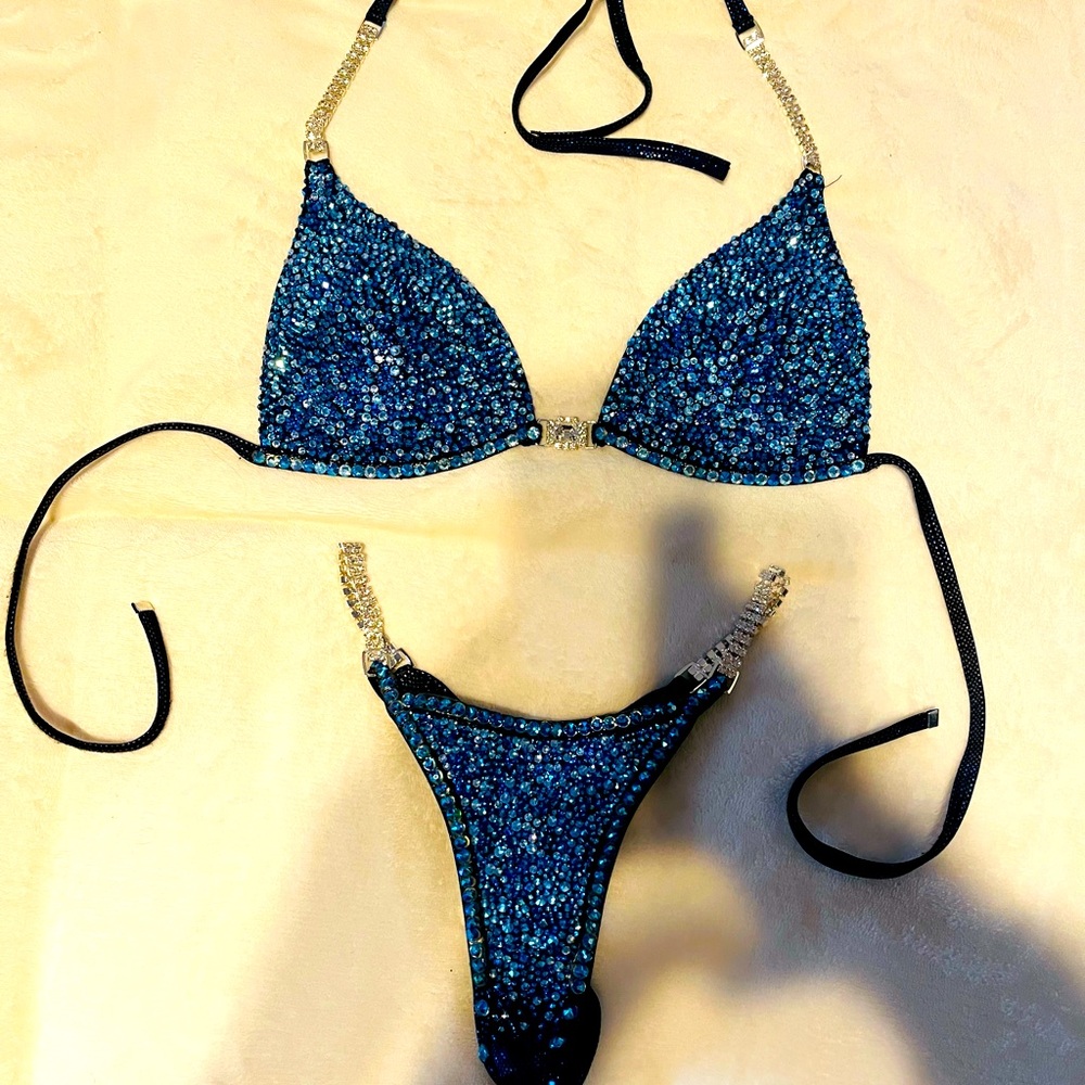 Shimmering Blue and Black Bikini with Triangle Top